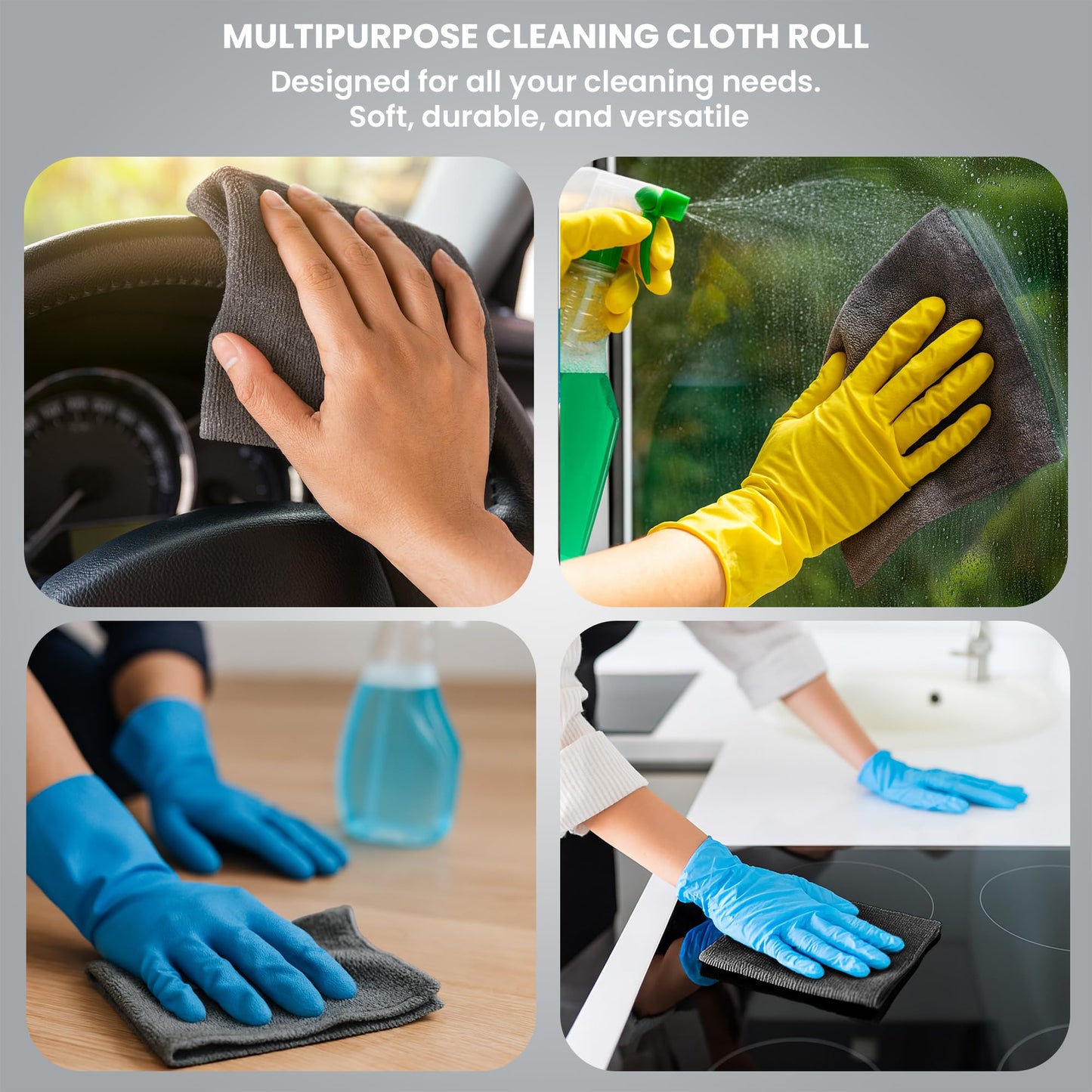 ShineXPro Microfiber Cleaning Cloth Roll, 20Pcs, 4000 Times Washable - 10X Cheaper Than Paper Kitchen Towel Roll - Ultra Absorbent Lint Free Microfiber Cleaning Cloth for Kitchen - Tearable